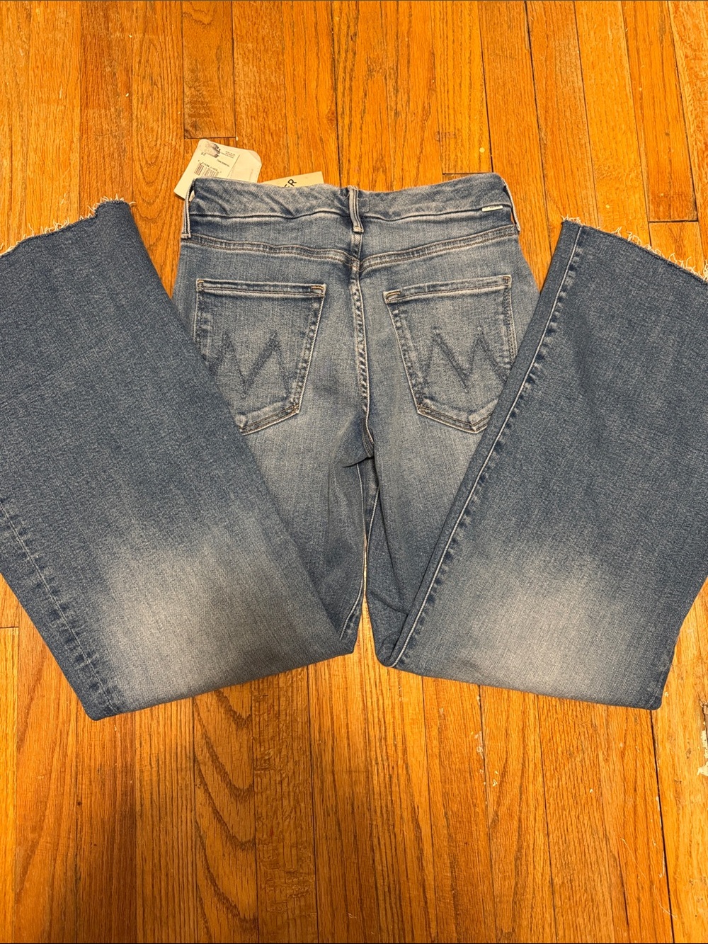MOTHER Distressed Light Blue Wide-Leg Jeans